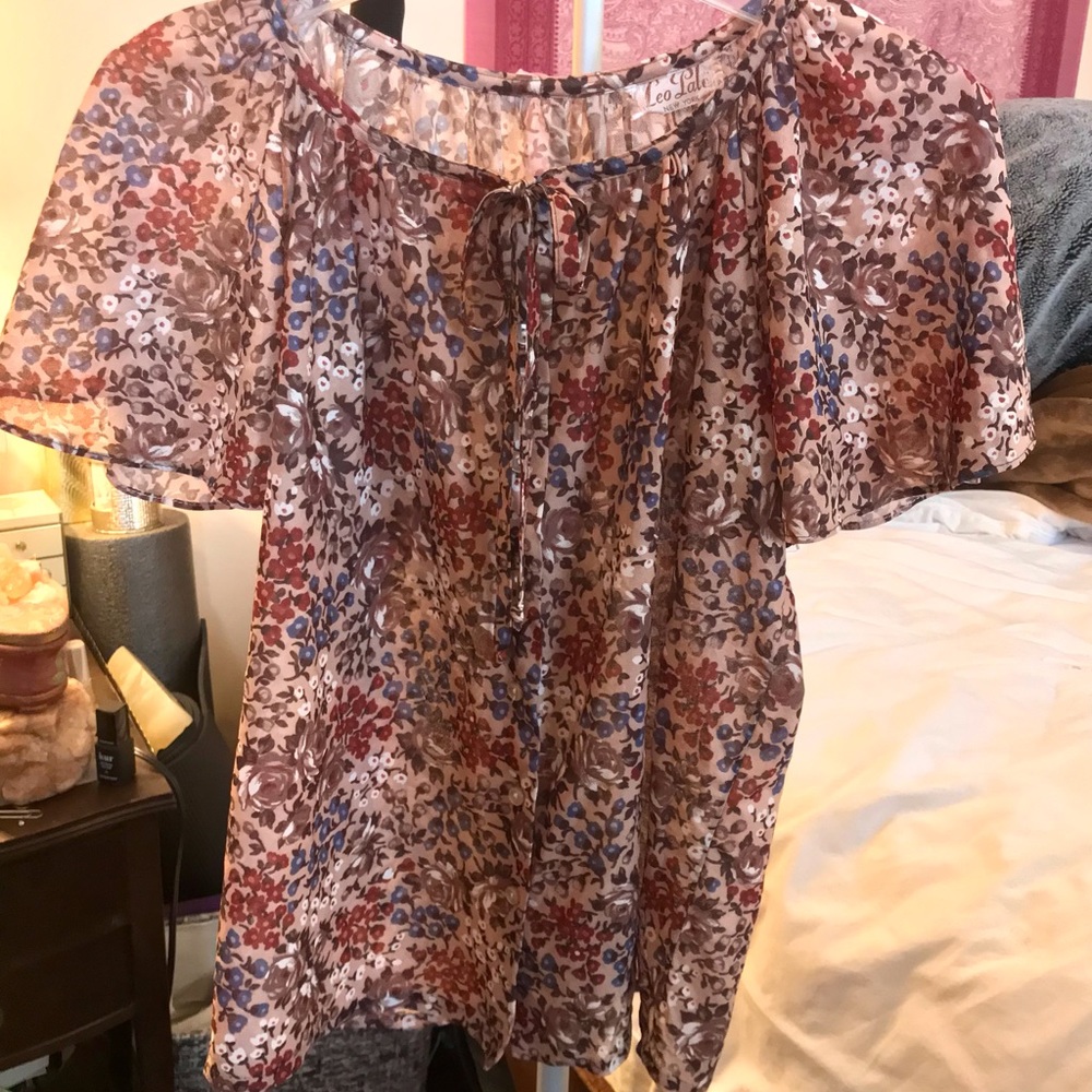 Leo Paley 70s Flutter Sleeve Floral Print Blouse